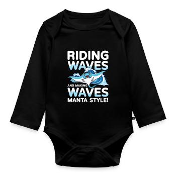Riding Waves and Making Waves Manta Style für - Baby Bio-Langarm-Body - Schwarz - Vorne