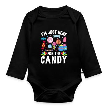 Je suis juste ici pour le bonbon drôle Sweet Tooth - Body Bébé bio manches longues - noir - Devant