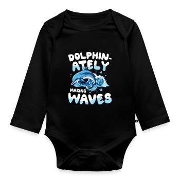 Dolphin-ately Making Waves - Baby Bio-Langarm-Body - Schwarz - Vorne