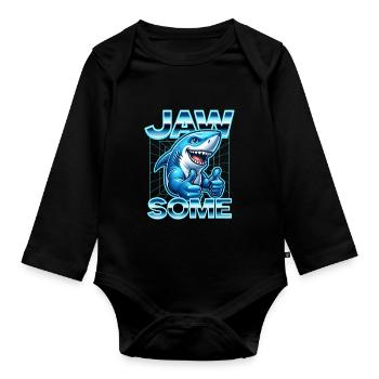 Jawsome dessin animé requin pouces vers le haut design rétro - Body Bébé bio manches longues - noir - Devant