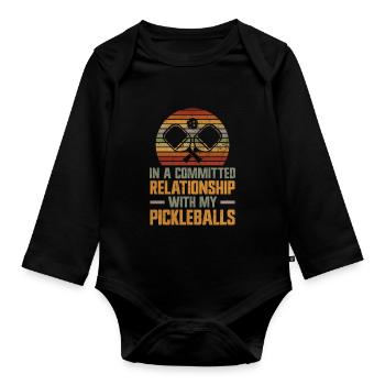 Funny Pickleball Gift - Organic Longsleeve Baby Bodysuit - black - Front