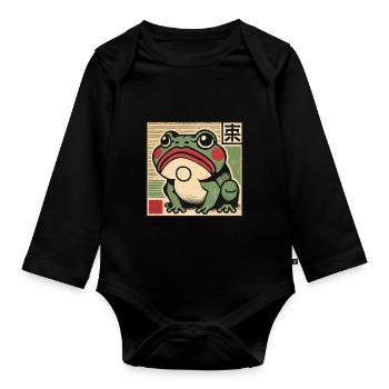 Funny Japanese ukiyo-e meme frog - Organic Longsleeve Baby Bodysuit - black - Front