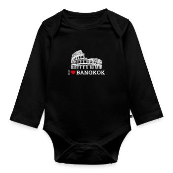 J’aime Bangkok Cool Thaïlande Amoureux Coeur Drapeau Jeu de mots - Body Bébé bio manches longues - noir - Devant