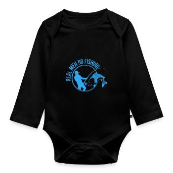 Real Men Do Fishing - Baby Bio-Langarm-Body - Schwarz - Vorne