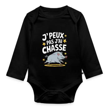 J'peux pas j'ai chasse - Body Bébé bio manches longues - noir - Devant