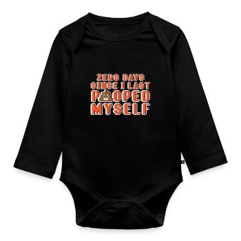 0 Days Since I Last Pooped Myself Pixel - Organic Longsleeve Baby Bodysuit - black - Front