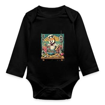Shiba Hund Ramen Chefkoch Kanji Schrift Retro - Baby Bio-Langarm-Body - Schwarz - Vorne