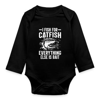 Je pêche pour le poisson-chat Fête des pères Papa drôle de pêche - Body Bébé bio manches longues - noir - Devant