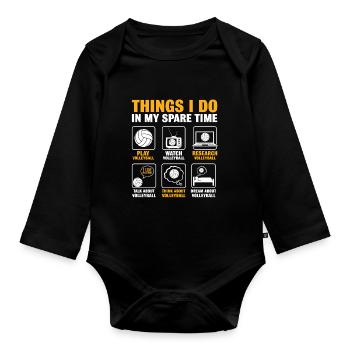 Dinge, die ich in meiner Freizeit mache Lustiges Volleyball - Baby Bio-Langarm-Body - Schwarz - Vorne