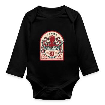 Nouilles Ramen Ukiyo-e Octopus Retro Japon - Body Bébé bio manches longues - noir - Devant