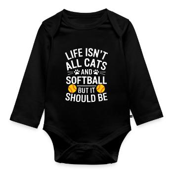 Softball Spruch Katzen Lustiges Softball Geschenk - Baby Bio-Langarm-Body - Schwarz - Vorne