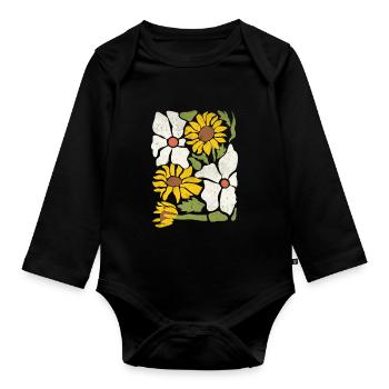 Boho Wildblumen mit Sonnenblumen und Gänseblümchen - Baby Bio-Langarm-Body - Schwarz - Vorne