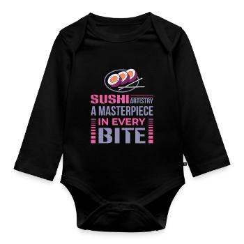 Sushi Japan Essen Sushi-Mahlzeit - Baby Bio-Langarm-Body - Schwarz - Vorne