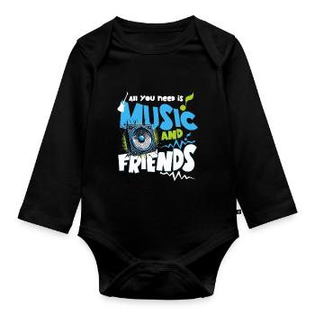 Alles, was du brauchst, ist Musik und Freunde, coole Beat-Liebhaber - Baby Bio-Langarm-Body - Schwarz - Vorne