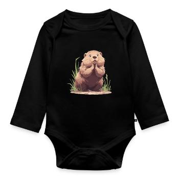 Murmeltiere Murmeltier - Baby Bio-Langarm-Body - Schwarz - Vorne