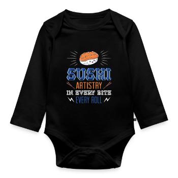 Sushi Japan Essen Sushi-Mahlzeit - Baby Bio-Langarm-Body - Schwarz - Vorne