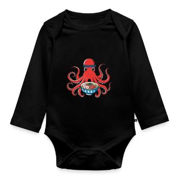 Octopus Ramen Noodles Japan Retro Style - Organic Longsleeve Baby Bodysuit - black - Front