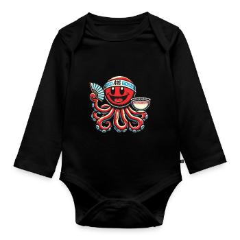 Japanese Anime Ramen Noodles Octopus Fun - Organic Longsleeve Baby Bodysuit - black - Front