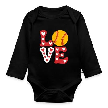 Softball Joueur de Softball Cadeau de Softball Mignon - Body Bébé bio manches longues - noir - Devant