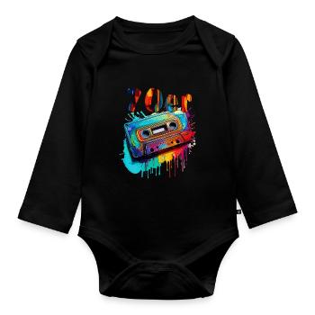 MUSIKKASETTE 70er - Baby Bio-Langarm-Body - Schwarz - Vorne