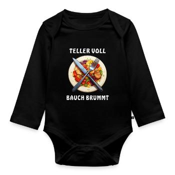 Dinner plate PLATE FULL BELLY BUZZES - Organic Longsleeve Baby Bodysuit - black - Front