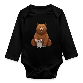 Bear and Mouse Best Friends - Organic Longsleeve Baby Bodysuit - black - Front