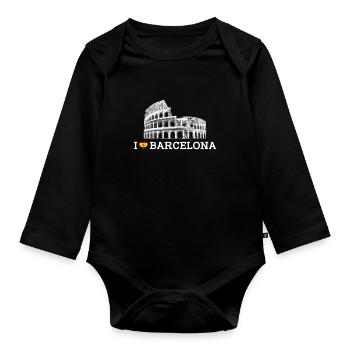 J’aime Barcelone Coeur Drapeau Colisée Espagne Amoureux - Body Bébé bio manches longues - noir - Devant