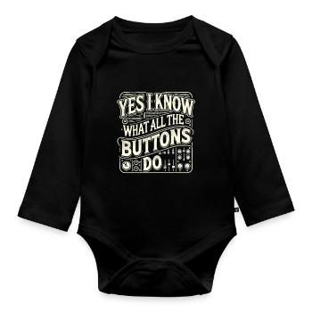 Ja, ich weiß, was die Knöpfe bedeuten - Baby Bio-Langarm-Body - Schwarz - Vorne