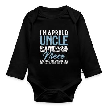 Best Uncle Proud Uncle Quote Humor - Organic Longsleeve Baby Bodysuit - black - Front