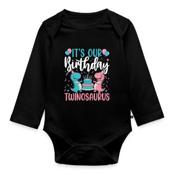 Twinosaurus Dino Birthday - Organic Longsleeve Baby Bodysuit - black - Front
