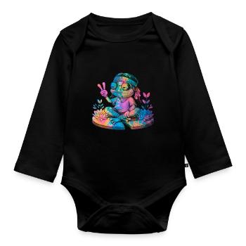Signe de la paix Teinture Hippie Grenouille des années 60 - Body Bébé bio manches longues - noir - Devant
