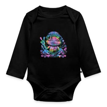 Signe de la paix Teinture Hippie Grenouille des années 60 - Body Bébé bio manches longues - noir - Devant