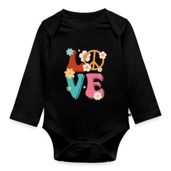 Signe de paix Amour Groovy Hippie des années 70 - Body Bébé bio manches longues - noir - Devant
