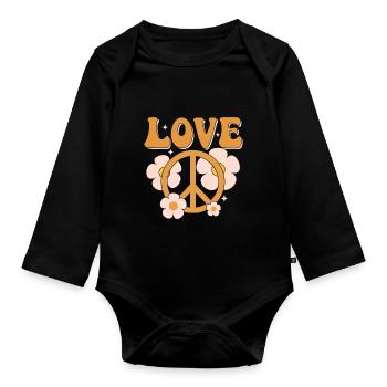 Signe de paix Amour Groovy Hippie des années 70 - Body Bébé bio manches longues - noir - Devant