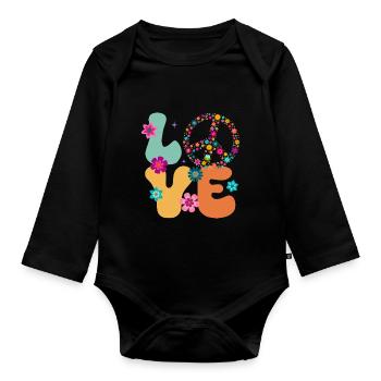 Signe de paix Amour Groovy Hippie des années 70 - Body Bébé bio manches longues - noir - Devant