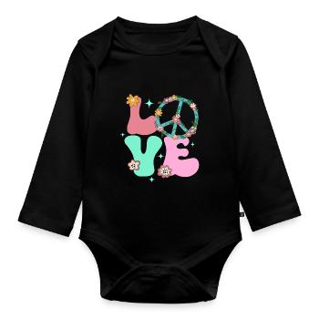 Signe de paix Amour Groovy Hippie des années 70 - Body Bébé bio manches longues - noir - Devant