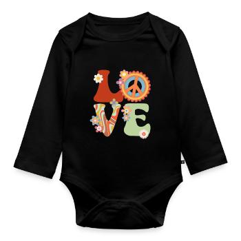Signe de paix Amour Groovy Hippie des années 70 - Body Bébé bio manches longues - noir - Devant