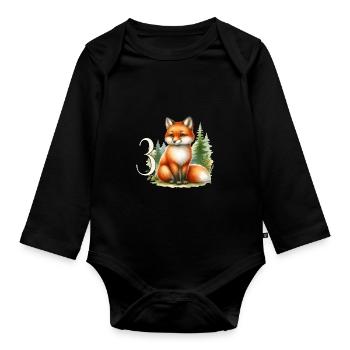Mit Fuchs - Kinder Geburtstag 3 Jahre - Baby Bio-Langarm-Body - Schwarz - Vorne