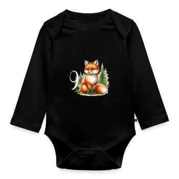 Mit Fuchs - Kinder Geburtstag 9 Jahre - Baby Bio-Langarm-Body - Schwarz - Vorne