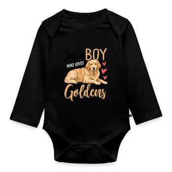 Just A Boy Who Loves Goldens - Baby Bio-Langarm-Body - Schwarz - Vorne
