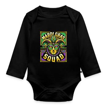 Mardi Gras Squad Maske Karneval Feier - Baby Bio-Langarm-Body - Schwarz - Vorne