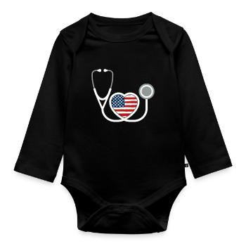 Correctional Nurse USA Flag Jail Nursing - Organic Longsleeve Baby Bodysuit - black - Front