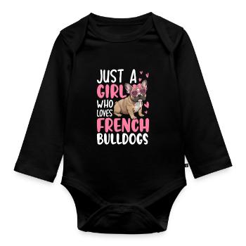 Juste une fille qui aime les bouledogues français - Body Bébé bio manches longues - noir - Devant