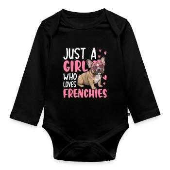 Juste une fille qui aime les Frenchies - Body Bébé bio manches longues - noir - Devant