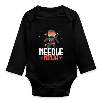 Aiguille Ninja Acupuncture TCM Alternative Chinoise - Body Bébé bio manches longues - noir - Devant