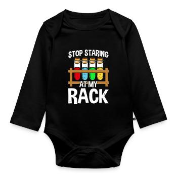 Hör auf, auf mein Gestell zu starren Lustige Chemiewissenschaft - Baby Bio-Langarm-Body - Schwarz - Vorne