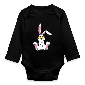 Cooler Hase mit Sonnenbrille Kanninchen Hasen - Baby Bio-Langarm-Body - Schwarz - Vorne
