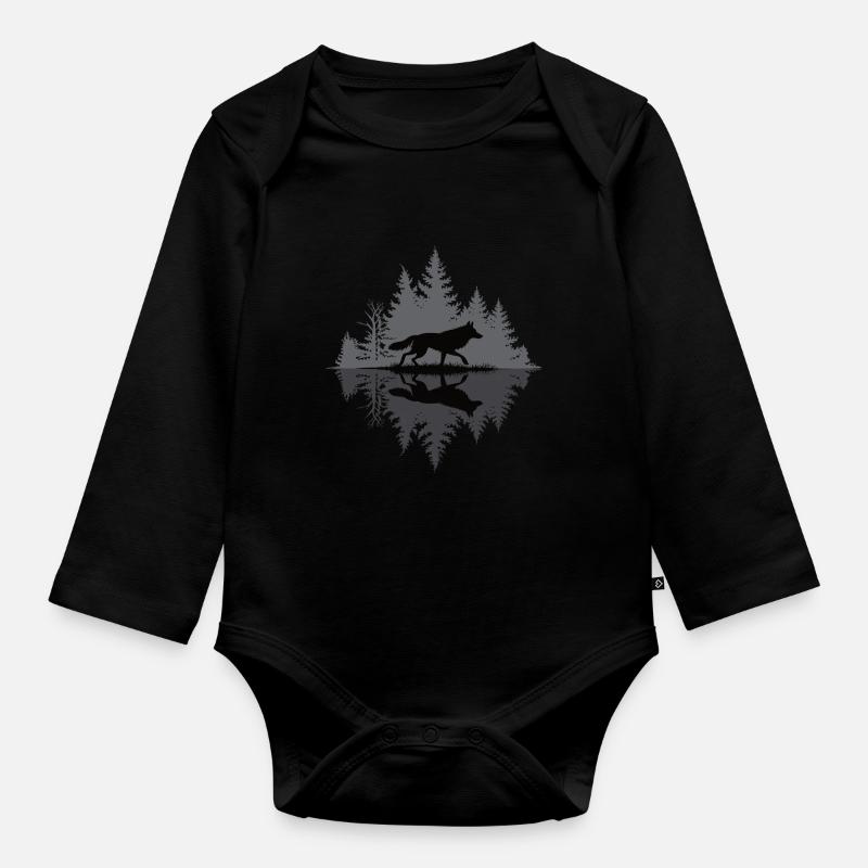 Loup dans la forêt sombre - Body Bébé bio manches longues - noir