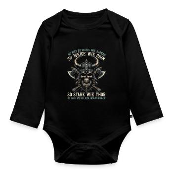 Wikinger Papa Vatertag Vaterschaft Elternteil - Baby Bio-Langarm-Body - Schwarz - Vorne
