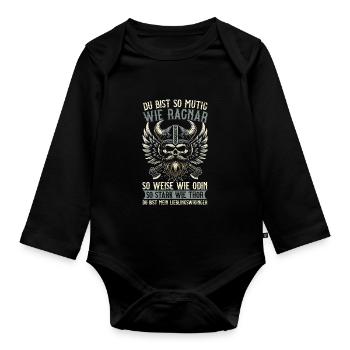 Wikinger Papa Vatertag Vaterschaft Elternteil - Baby Bio-Langarm-Body - Schwarz - Vorne